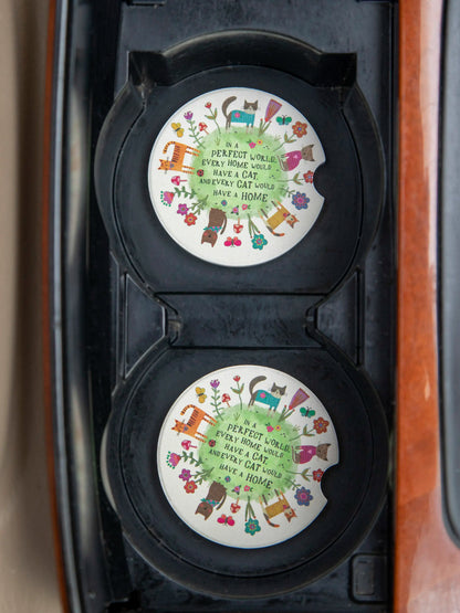 Car Coasters, Set of 2 - Every Cat Has A Home