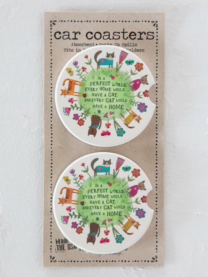Car Coasters, Set of 2 - Every Cat Has A Home