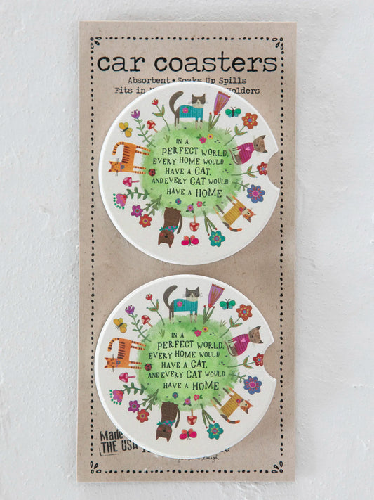 Car Coasters, Set of 2 - Every Cat Has A Home