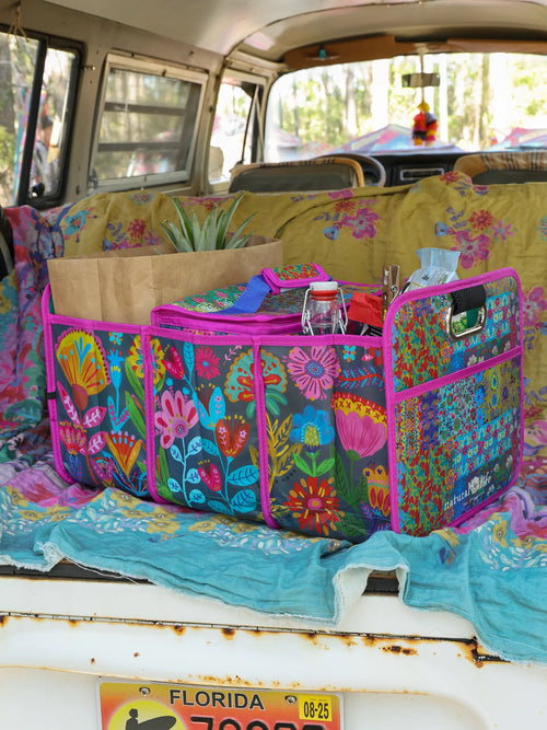 Car Trunk Organizer - Navy Folk Flower
