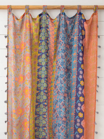 Printed Curtain Panel - Coral Pink Teal