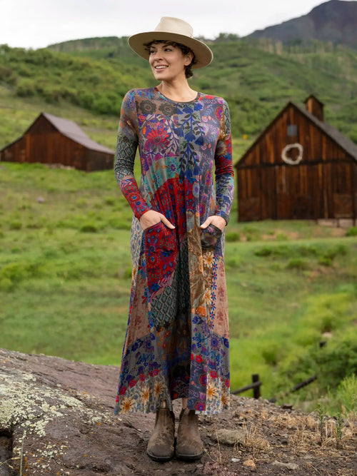 Stevie Knit Maxi Dress - Mandala Borders Patchwork