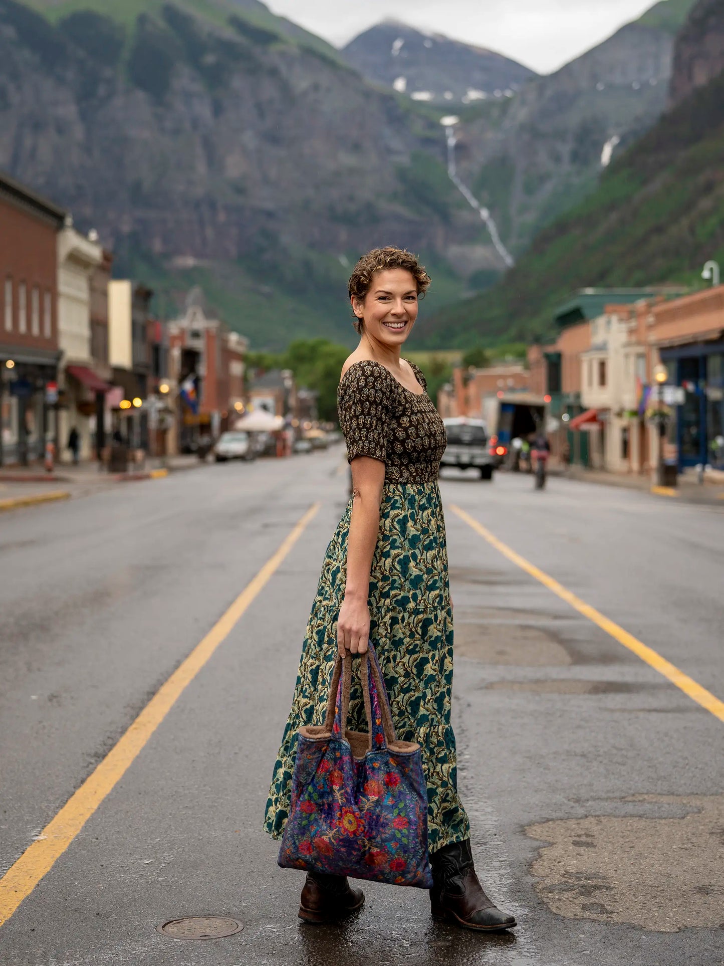 Daisy Tiered Maxi Dress - Teal Dark Brown Mixed Floral