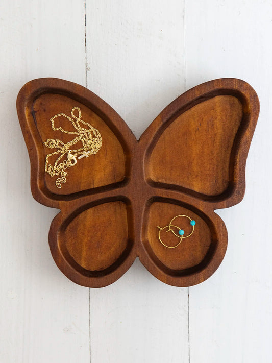 Carved Wood Trinket Dish - Butterfly