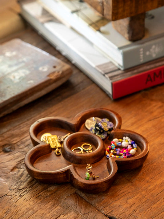 Carved Wood Trinket Dish - Flower