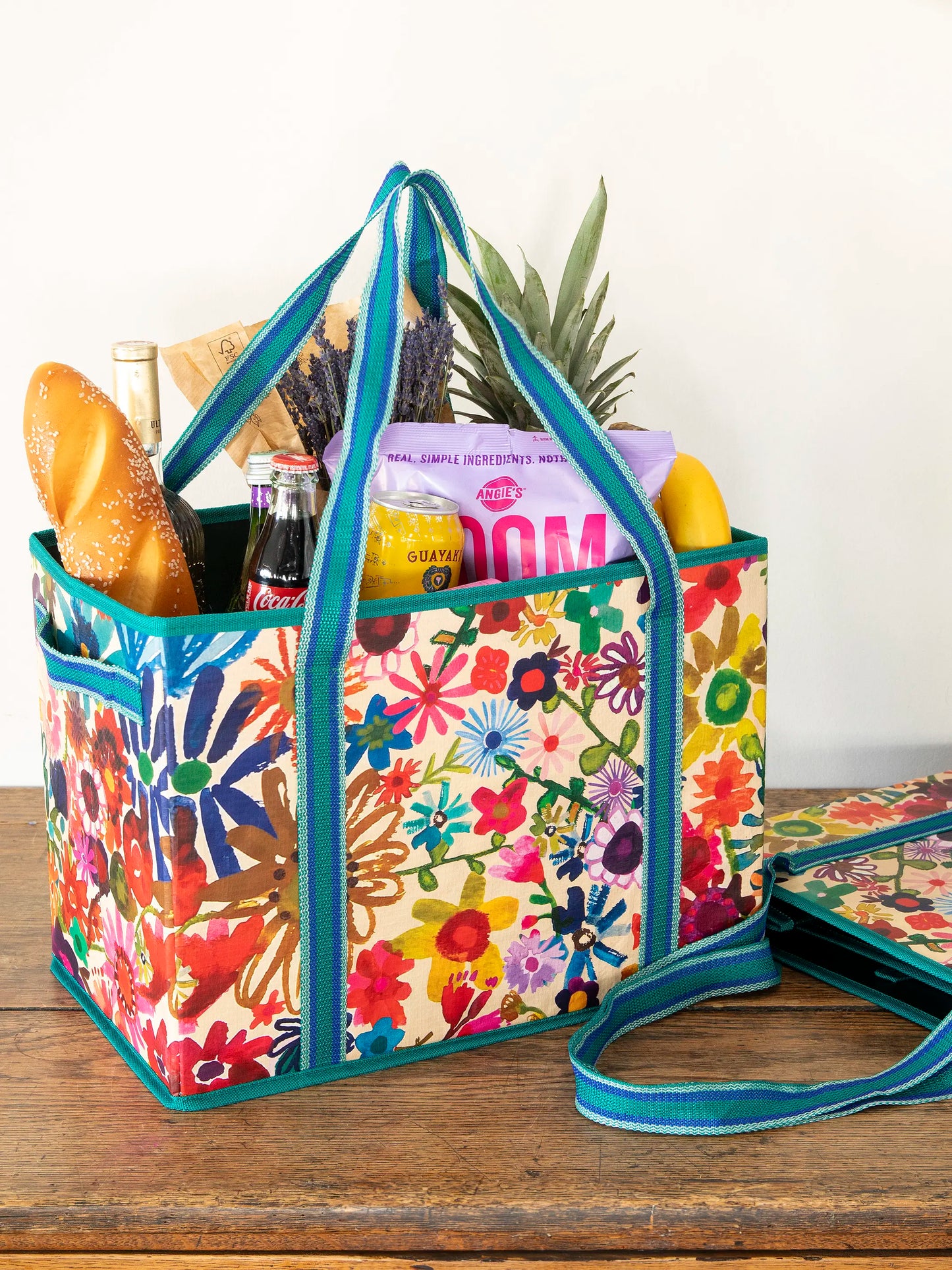 Heavy Duty Reusable Grocery & More Box Bags, Set of 2 - Bright Floral Garden