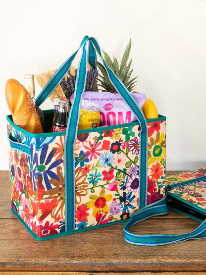 Heavy Duty Reusable Grocery & More Box Bags, Set of 2 - Bright Floral Garden