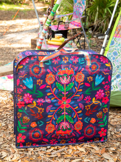 XL Zip Tote Bag - Indigo Folk Flower