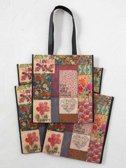 Set of 5 Grocery Bags - Patchwork Be Happy