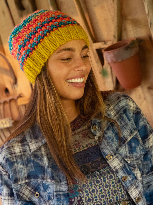 Chunky Striped Beanie - Mustard