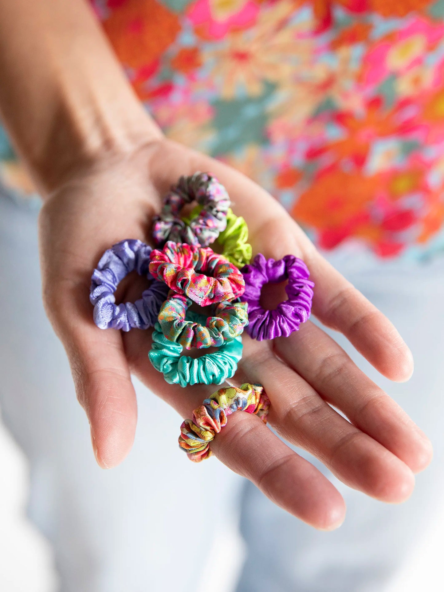 Mini Satin Scrunchie, Set of 8 - Lime Green