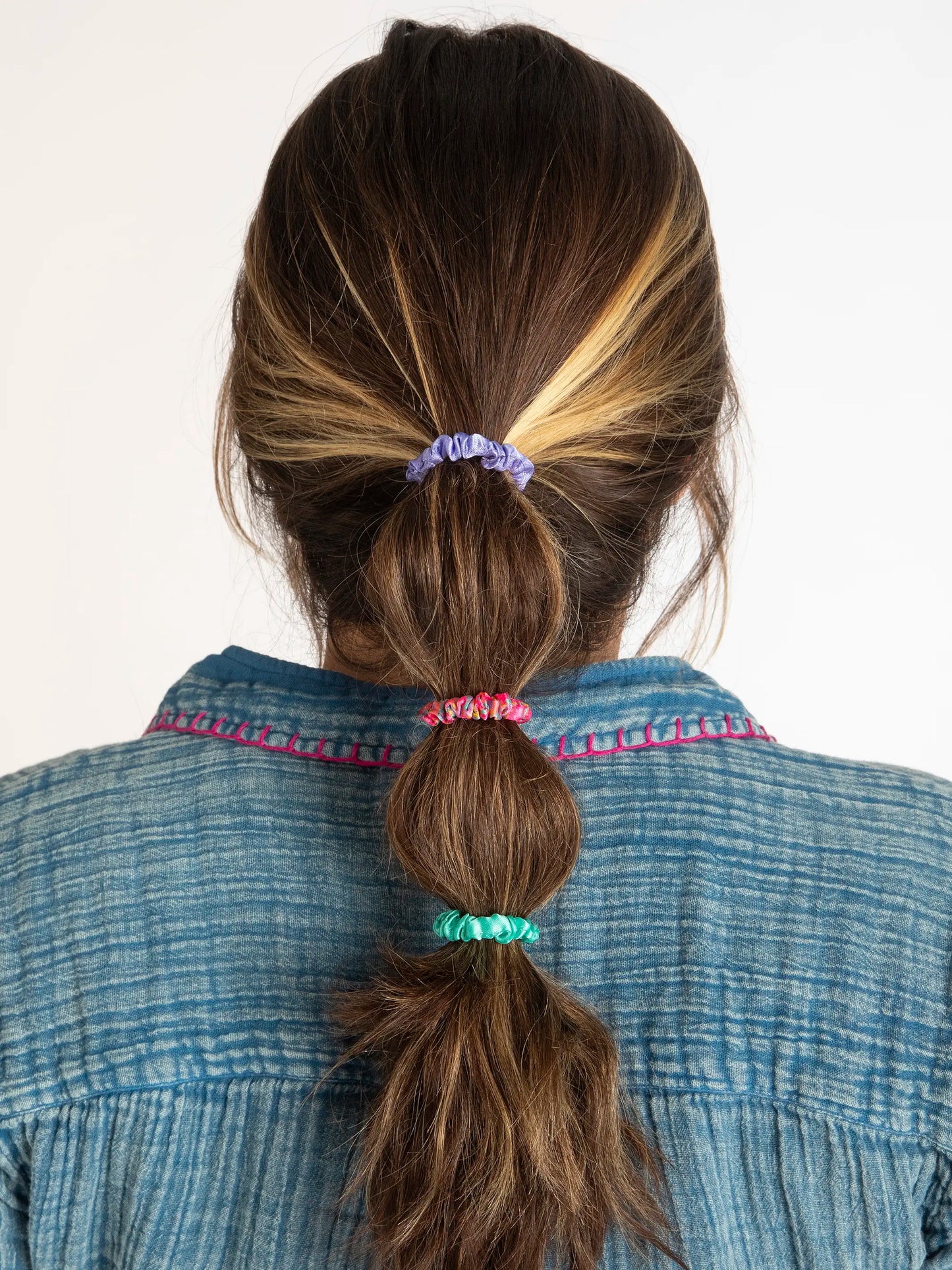 Mini Satin Scrunchie, Set of 8 - Lime Green
