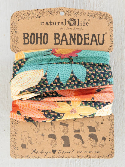 Full Boho Bandeau® Headband - Blue Coral Cream Floral