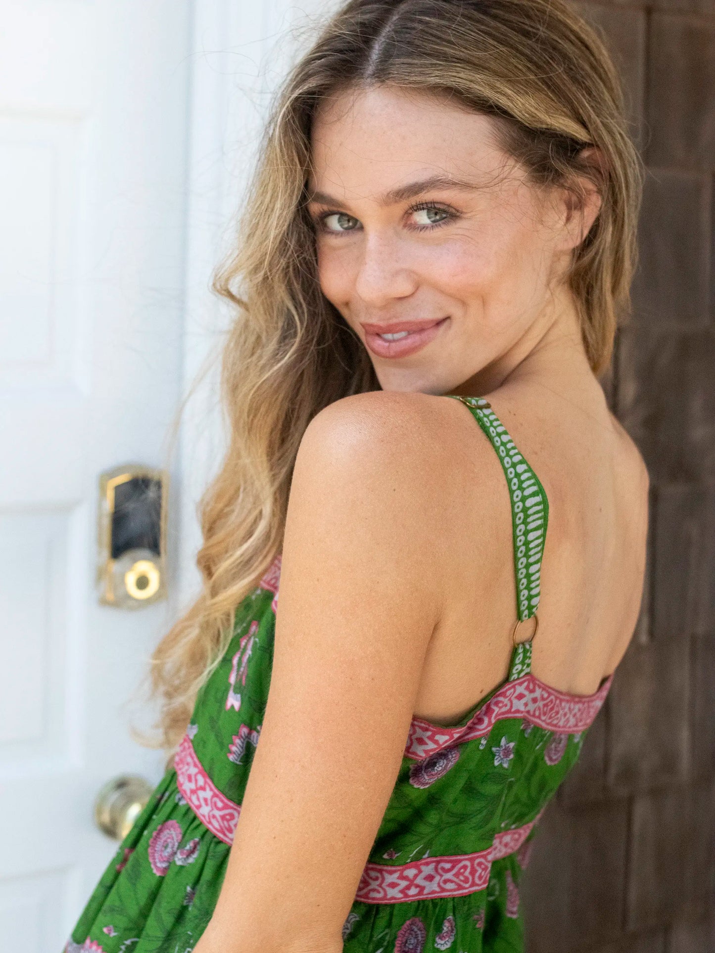 Sidney Maxi Dress - Green Pink Vines Floral