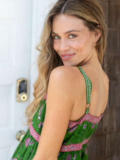 Sidney Maxi Dress - Green Pink Vines Floral