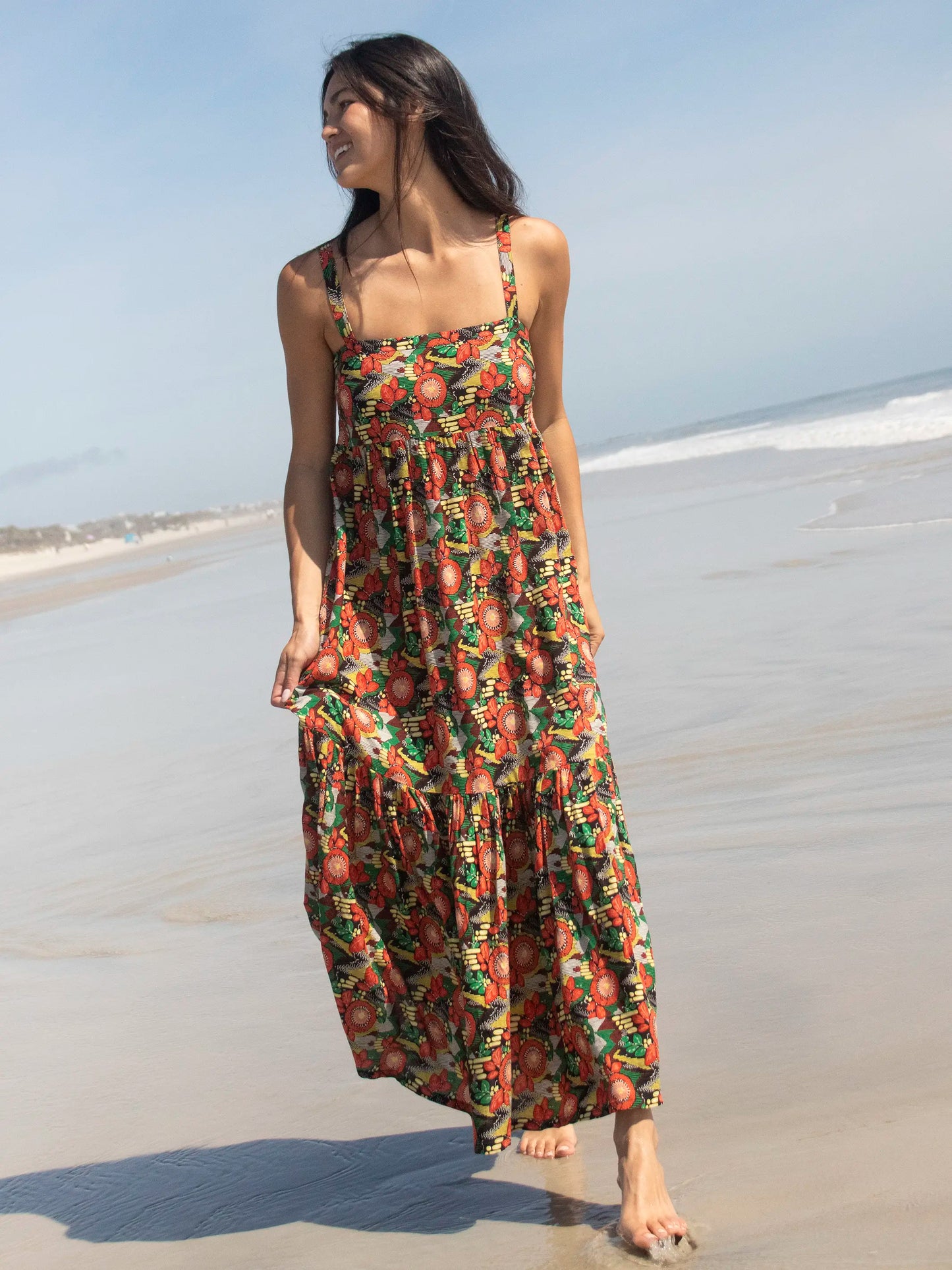 Mia Tie-Back Maxi Dress - Orange Floral Blooms