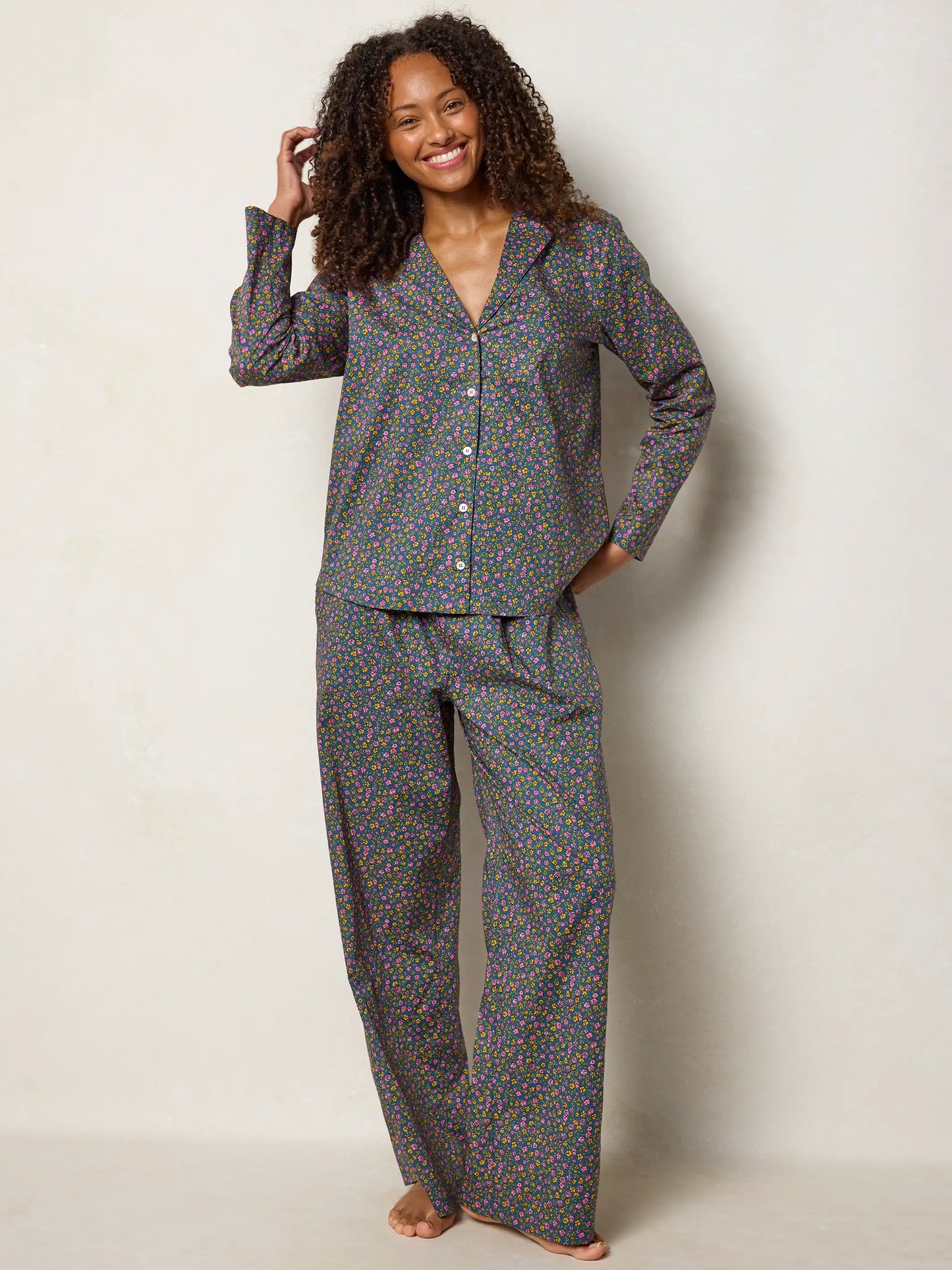 Mix & Match Cotton Long Sleeve Pajama Top - Mari Ditsy Navy