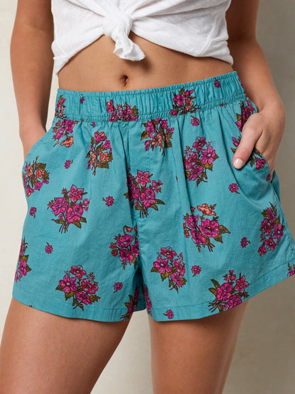 Mix & Match Cotton Pajama Shorts - Flower Picking Teal