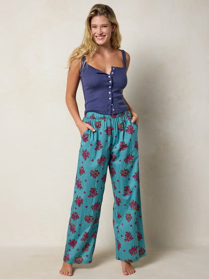 Mix & Match Cotton Pajama Pants - Flower Picking Teal