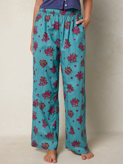 Mix & Match Cotton Pajama Pants - Flower Picking Teal