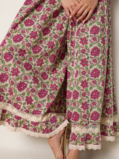 Cotton & Lace Jumpsuit - Cream Red Lotus