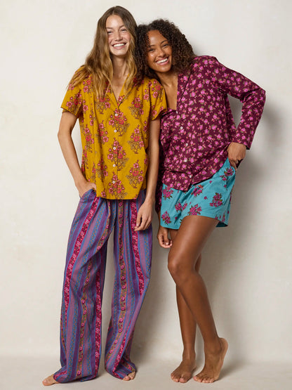 Mix & Match Cotton Long Sleeve Pajama Top - Porto Ditsy Merlot