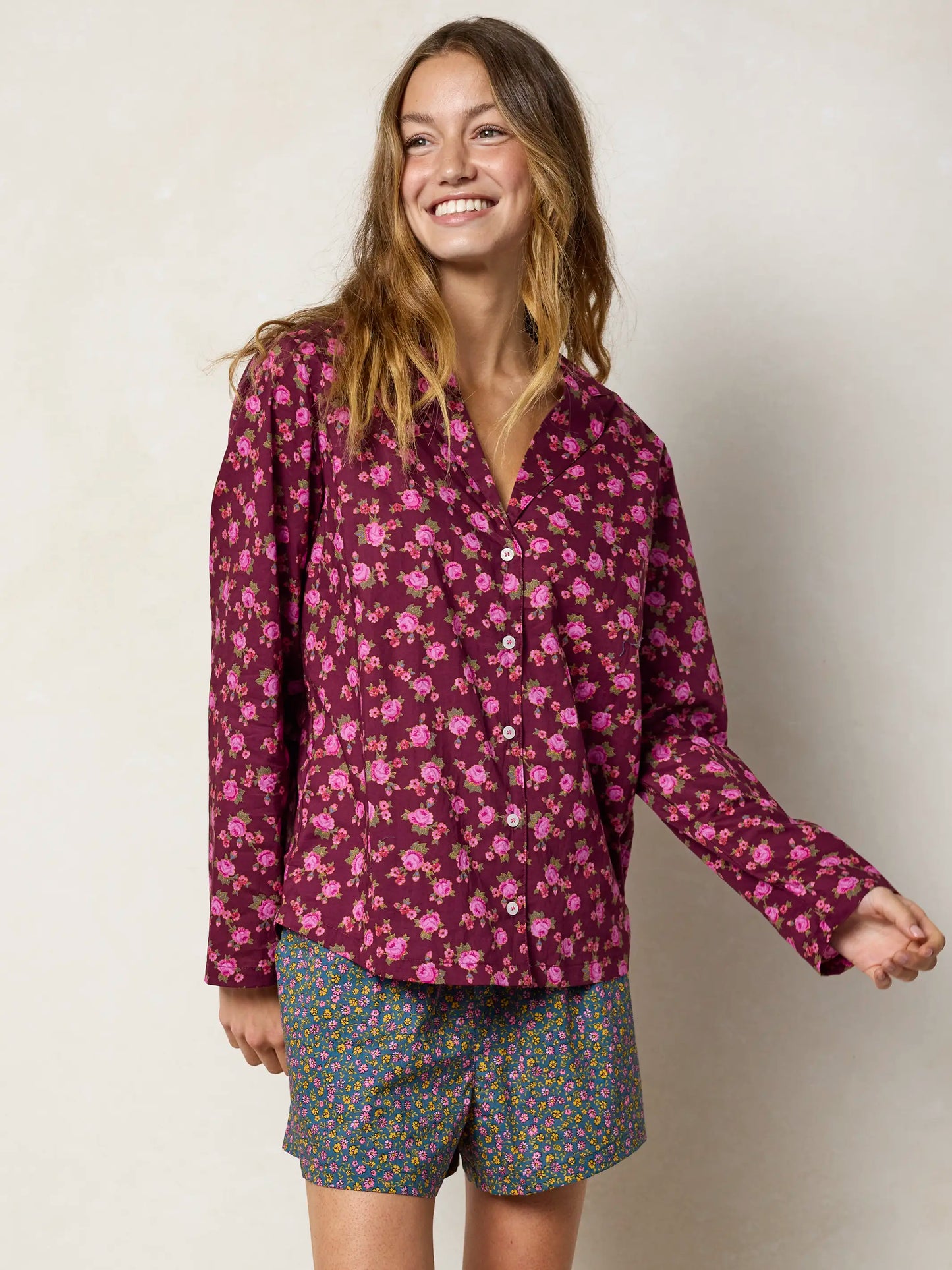 Mix & Match Cotton Pajama Shorts - Mari Ditsy Navy