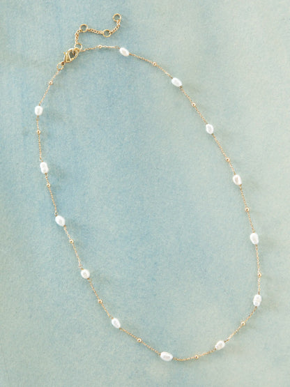 Dainty Jewel Necklace - White Pearl