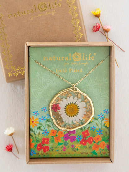 Pressed Flower Necklace - White Daisy