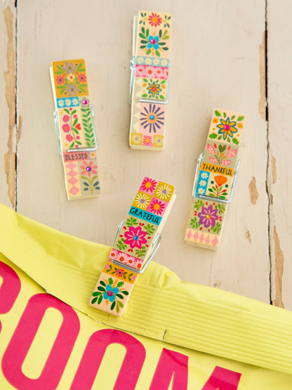 Bag Clips, Set of 4 - Thankful Grateful Blessed