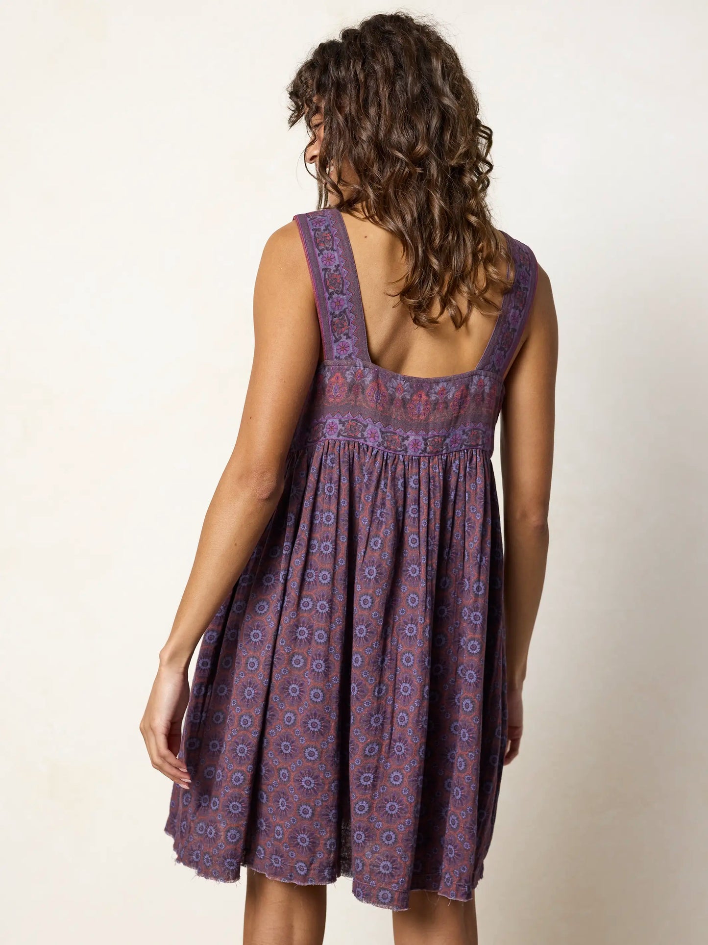 Tricia Reversible Cotton Gauze Dress - Medallion Eggplant Sunburst