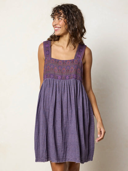 Tricia Reversible Cotton Gauze Dress - Medallion Eggplant Sunburst