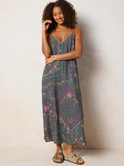 Gracie Slip Maxi Dress - Heirloom Cross Stitch Charcoal