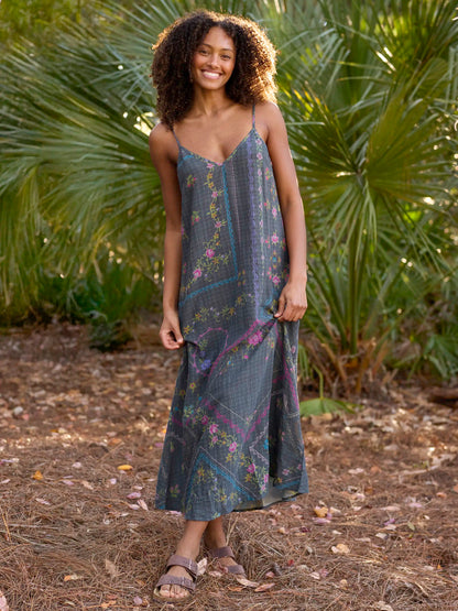 Gracie Slip Maxi Dress - Heirloom Cross Stitch Charcoal