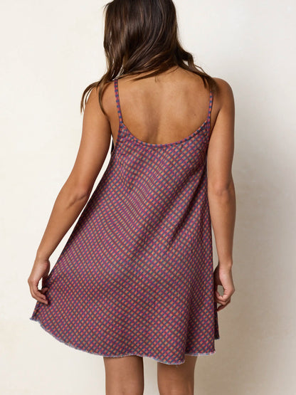 Reversible Cotton Gauze Mini Dress - Magenta Navy Gingham