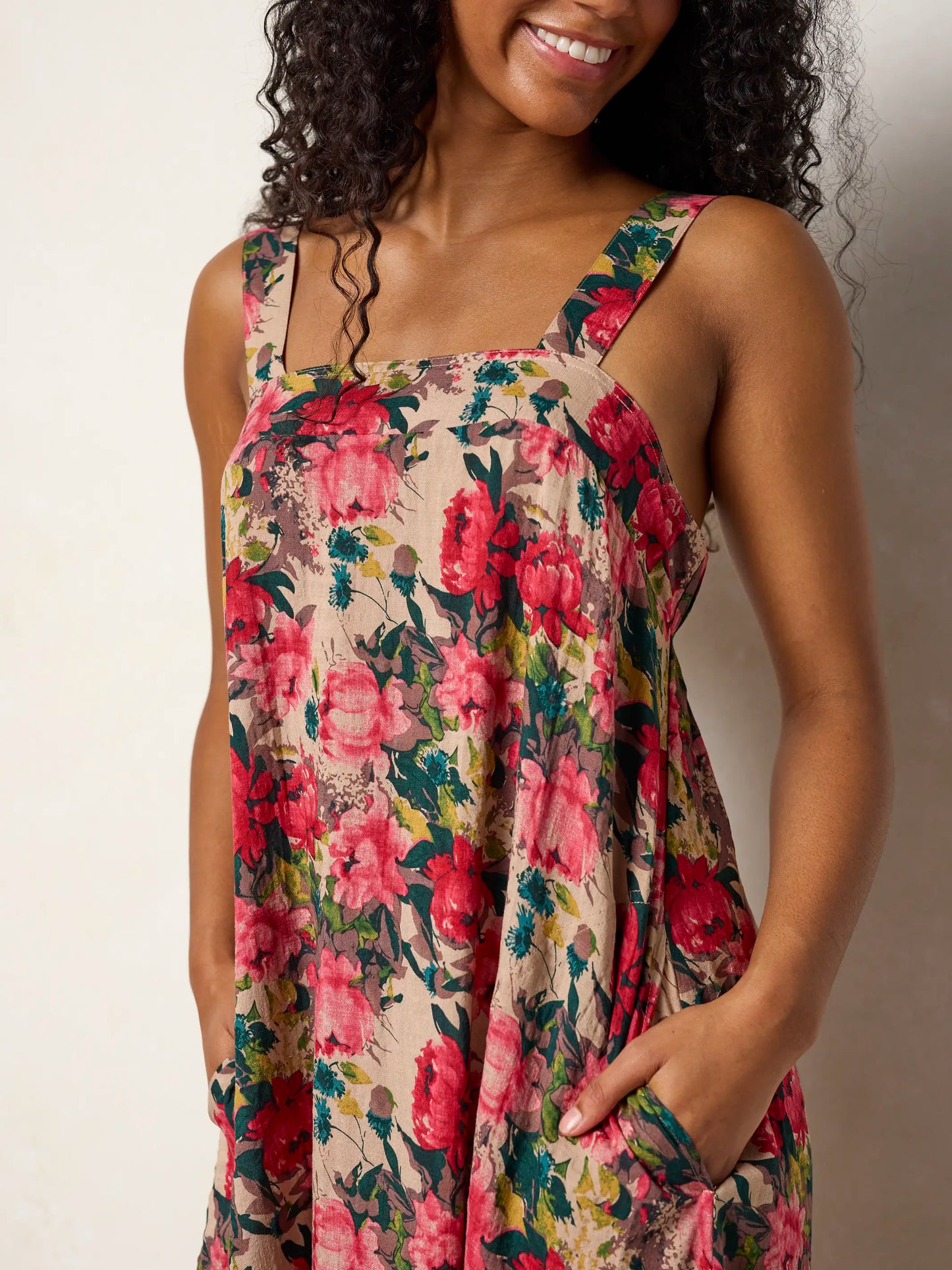 Lennox Maxi Dress - Tan Red Roses