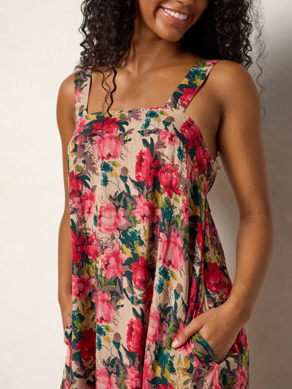 Lennox Maxi Dress - Tan Red Roses