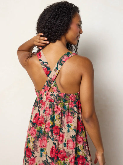 Lennox Maxi Dress - Tan Red Roses