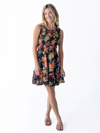 Elsie Ruffle Mini Dress - Black Marigold Floral