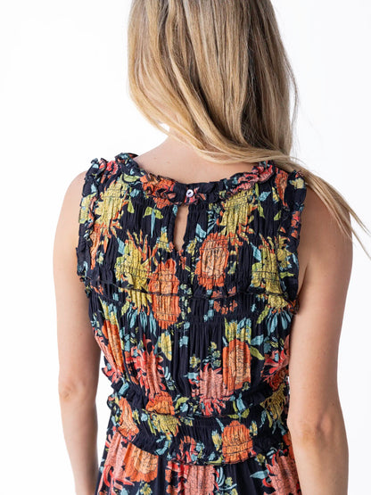 Elsie Ruffle Mini Dress - Black Marigold Floral