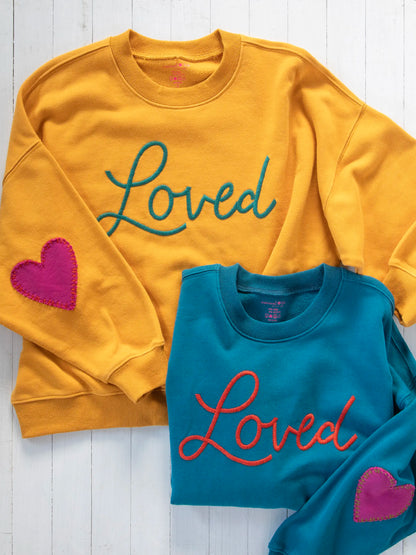 Heart On Your Sleeve Embroidered Sweatshirt - Teal Loved