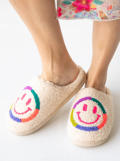 Icon Sherpa Slippers - Neon Smiley Face