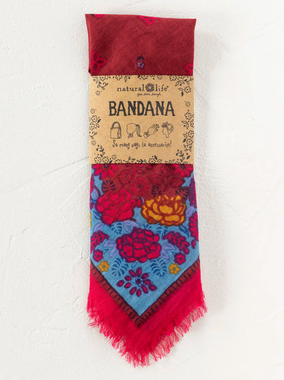 Printed Cotton Bandana - Burgundy Spring