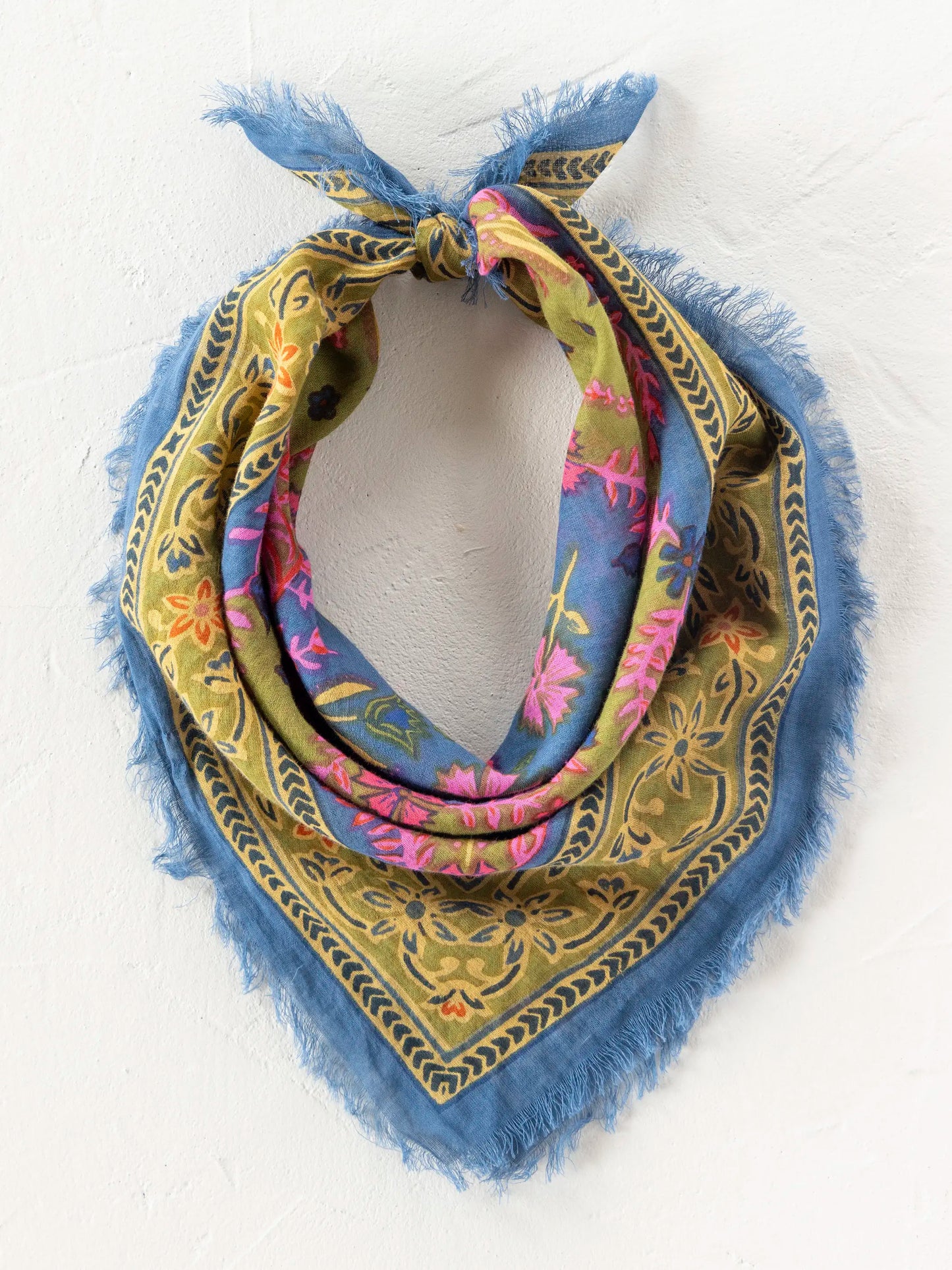 Printed Cotton Bandana - Moss Spring Scarf
