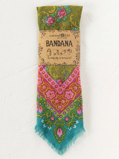 Printed Cotton Bandana - Teal Filigree Scarf