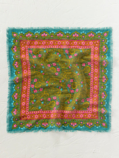 Printed Cotton Bandana - Teal Filigree Scarf