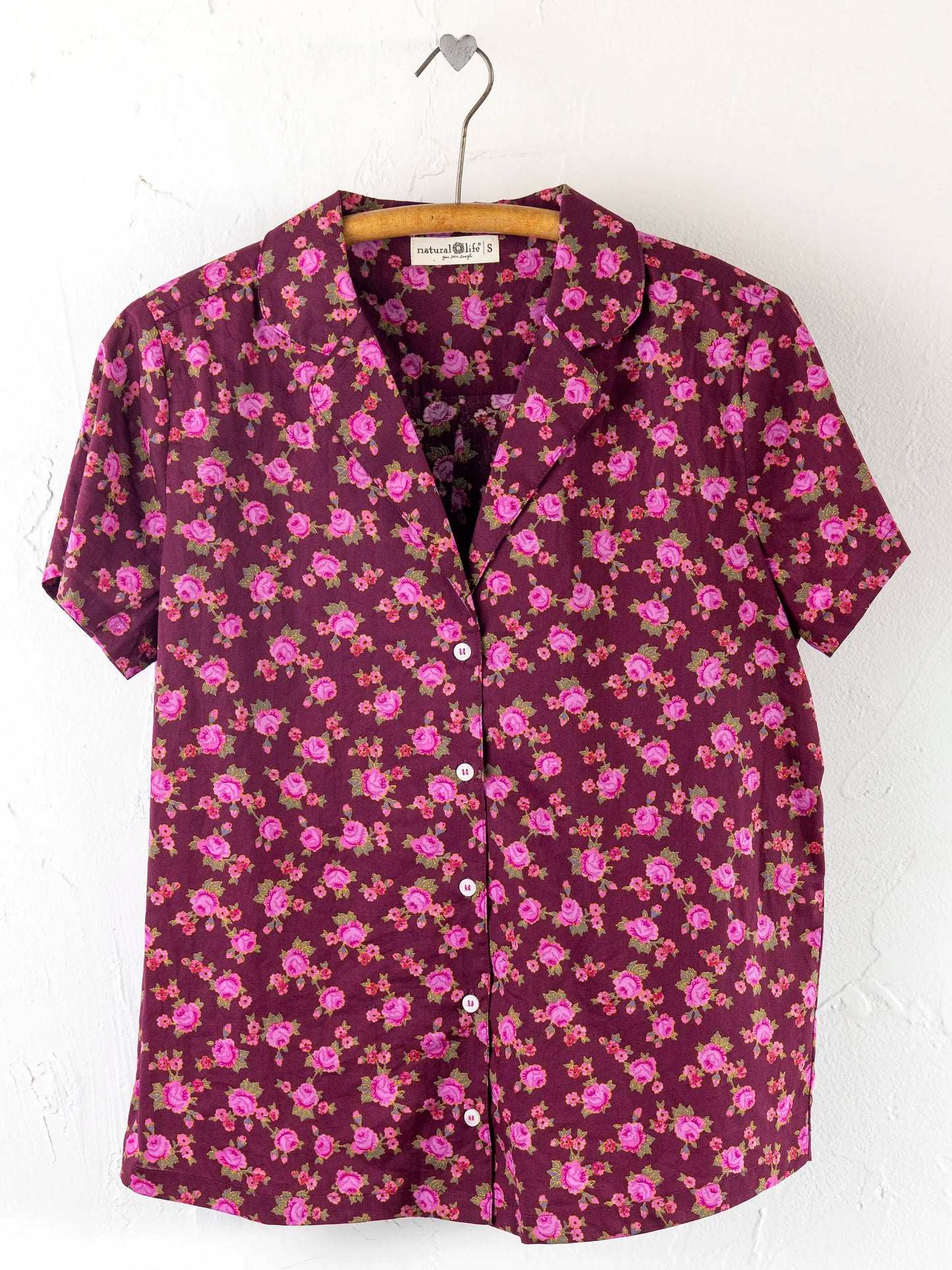 Mix & Match Cotton Short Sleeve Pajama Top - Porto Ditsy Merlot