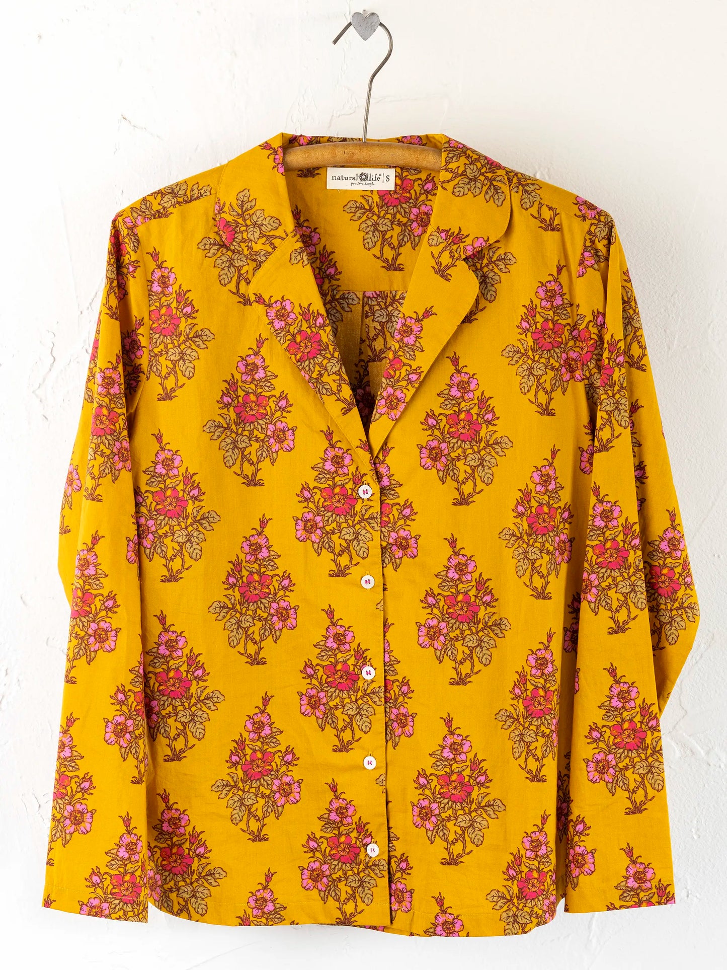 Mix & Match Cotton Long Sleeve Pajama Top - Garden Block Stamp Gold