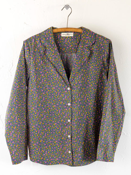 Mix & Match Cotton Long Sleeve Pajama Top - Mari Ditsy Navy