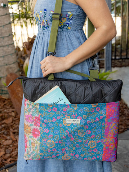 Picnic Blanket Tote - Bright Patchwork Zinnias